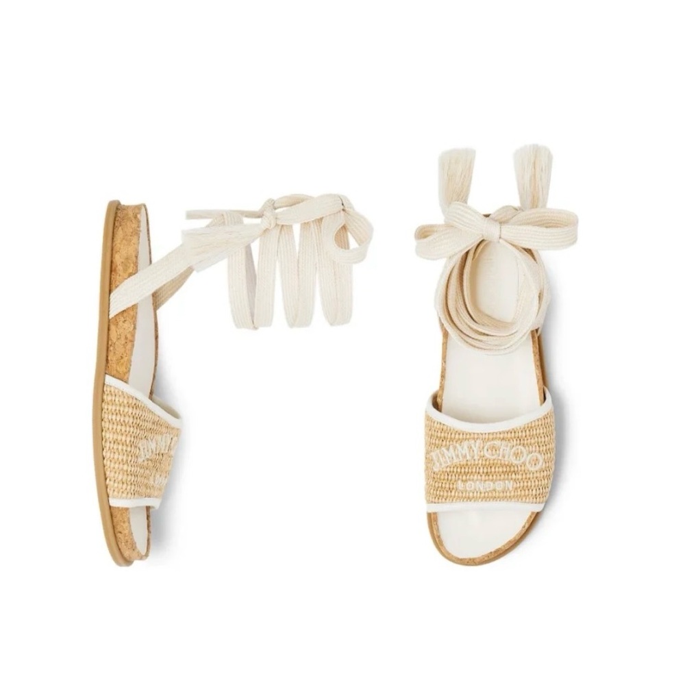 Natural Jimmy Choo Embroidered Raffia Sandals